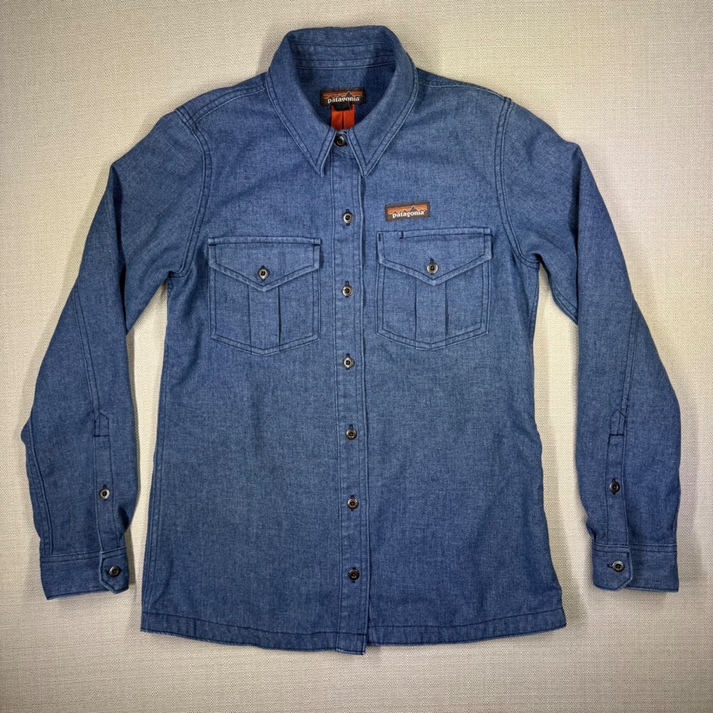 Patagonia Womens Farriers Denim Hemp Blend Button-Up Shirt Blue Size XS